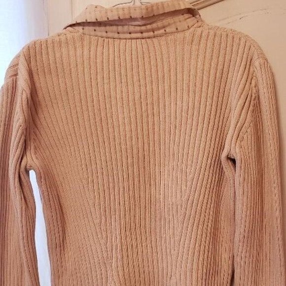 BLUE WILLI'S DENMARK, IVORY/BEIGE CABLE KNIT COLLARED SWEATER, XL - Picture 3 of 7